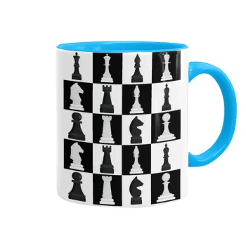 Chess set, Mug colored light blue, ceramic, 330ml