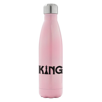 King chess, Metal mug thermos Pink Iridiscent (Stainless steel), double wall, 500ml