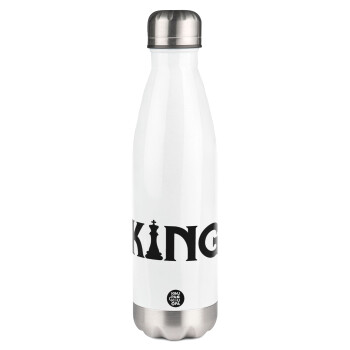 King chess, Μεταλλικό παγούρι θερμός Λευκό (Stainless steel), διπλού τοιχώματος, 500ml