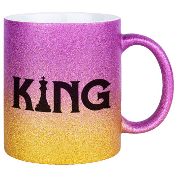 King chess, Κούπα Χρυσή/Ροζ Glitter, κεραμική, 330ml