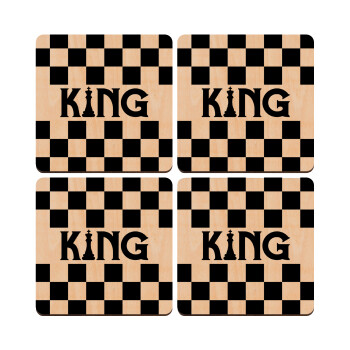 King chess, ΣΕΤ x4 Σουβέρ ξύλινα τετράγωνα plywood (9cm)