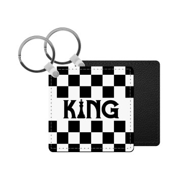 King chess, Μπρελόκ Δερματίνη, τετράγωνο ΜΑΥΡΟ (5x5cm)