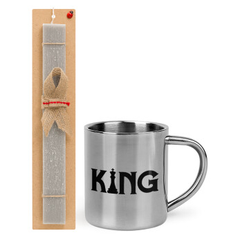 King chess, Easter Set, metallic thermal cup (300ml) & Easter aromatic flat candle (30cm) (GRAY)