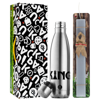 King chess, Easter Set, metallic stainless thermos flask (500ml) & scented flat Easter candle (30cm) (GRAY)