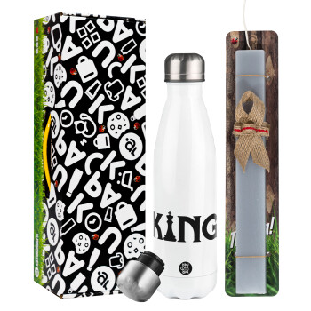 King chess, Easter candle, metallic white thermos bottle (500ml) & aromatic flat candle (30cm) (GRAY)