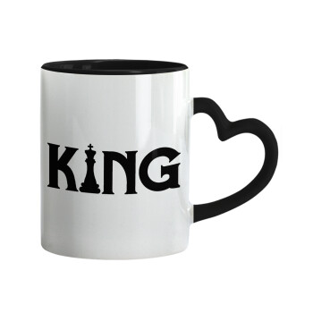 King chess, Mug heart black handle, ceramic, 330ml