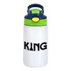 Children's hot water bottle, stainless steel, with safety straw, green, blue (350ml)