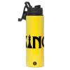 Metallic water bottle with safety lid, 850ml aluminum