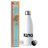Easter Set, metallic stainless steel water bottle (750ml) & aromatic flat Easter candle (30cm) (TURQUOISE)