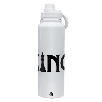 King chess, 1L Stainless Steel Thermal Bottle with Phone Holder & Double Wall Insulation