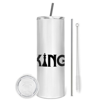 King chess, Eco friendly stainless steel tumbler 600ml, with metal straw & cleaning brush