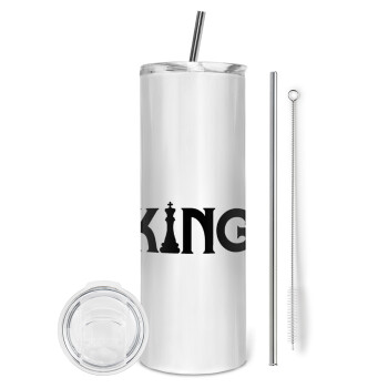 King chess, Tumbler ποτήρι θερμό από ανοξείδωτο ατσάλι 600ml, με μεταλλικό καλαμάκι & βούρτσα καθαρισμού