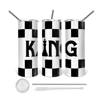 King chess, 360 Eco friendly ποτήρι θερμό (tumbler) από ανοξείδωτο ατσάλι 600ml, με μεταλλικό καλαμάκι & βούρτσα καθαρισμού