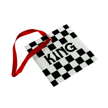 King chess, Χριστουγεννιάτικο στολίδι γυάλινο τετράγωνο 9x9cm