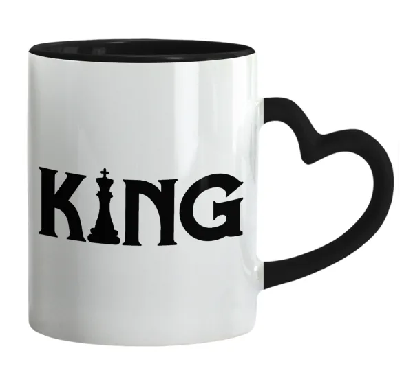 King chess — Mug heart black handle, ceramic, 330ml