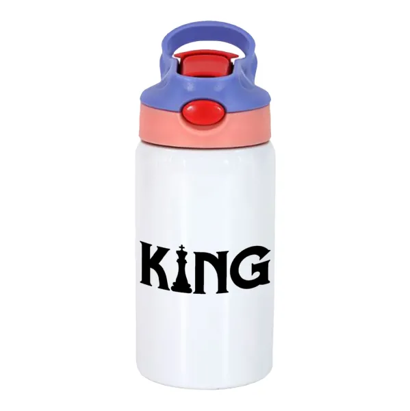 King chess — Παιδικό παγούρι θερμό, ανοξείδωτο, με καλαμάκι ασφαλείας, ροζ/μωβ (350ml)