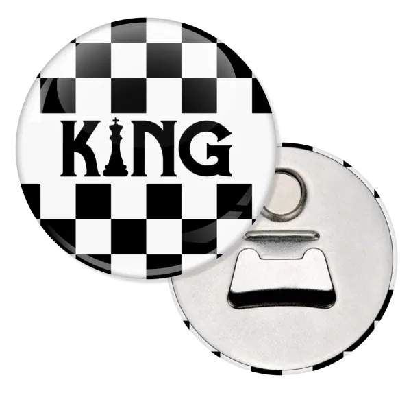 King chess — Round magnet and beer bottle opener, 5.9cm