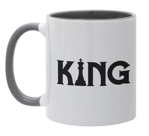 King chess — Κούπα χρωματιστή γκρι, κεραμική, 330ml