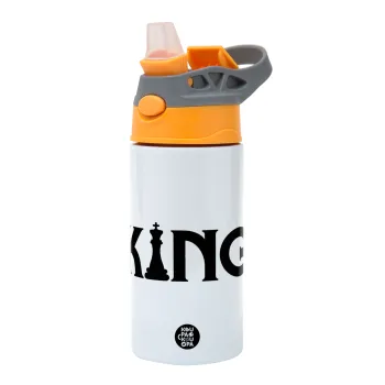King chess, Παιδικό παγούρι θερμό, ανοξείδωτο, με καλαμάκι ασφαλείας, Πορτοκαλί/Γκρι (360ml) BPA-FREE