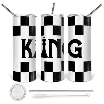King chess, Tumbler stainless steel 600ml, with metal straw & cleaning brush