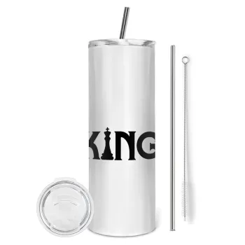 King chess, Tumbler stainless steel 600ml, with metal straw & cleaning brush