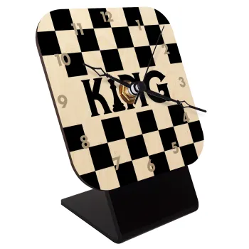 King chess, Quartz Table clock in natural wood (10cm)