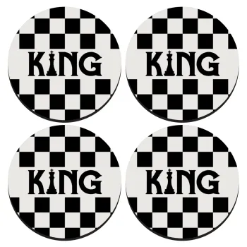 King chess, SET of 4 round wooden coasters (9cm)