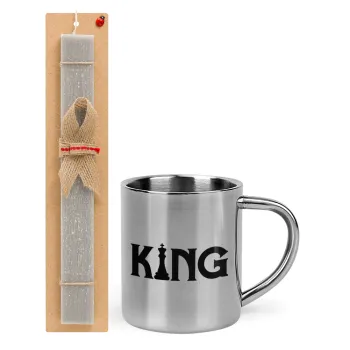 King chess, Easter Set, metallic thermal cup (300ml) & Easter aromatic flat candle (30cm) (GRAY)