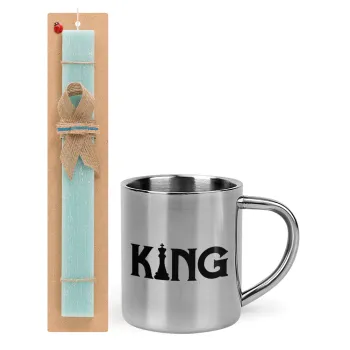 King chess, Easter Set, metallic thermal cup (300ml) & aromatic flat Easter candle (30cm) (TURQUOISE)
