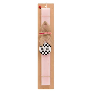 King chess, Easter Set, wooden keychain & scented flat Easter candle (30cm) (PINK)