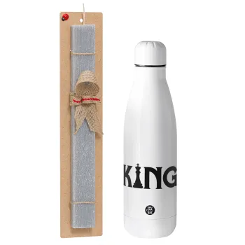 King chess, Easter Set, metallic stainless thermos bottle (500ml) & scented flat Easter candle (30cm) (GRAY)