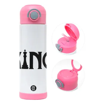 King chess, Children's hot water bottle, stainless steel, with safety straw, PINK (500ml)
