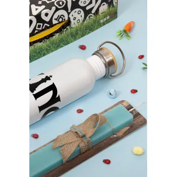 King chess, Easter Set, metallic silver aluminum water bottle (500ml) & scented flat Easter candle (30cm) (TURQUOISE)