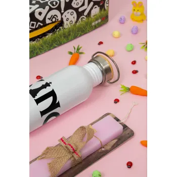 King chess, Easter Set, SS Metallic water bottle (620ml, stainless steel) & scented flat Easter candle (30cm) (PINK)