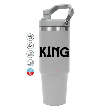 King chess, ΓΚΡΙ χρώματος Θερμός Ανοξείδωτο 890ml (30oz) με χερούλι