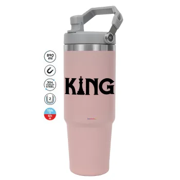 King chess, ΡΟΖ χρώματος Θερμός Ανοξείδωτο 890ml (30oz) με χερούλι