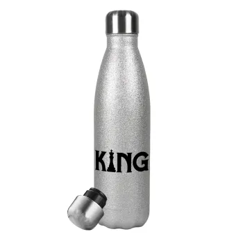 King chess, Metallic Glitter Silver Thermos Flask (Stainless steel), double-walled, 500ml