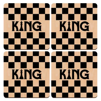King chess, ΣΕΤ x4 Σουβέρ ξύλινα τετράγωνα plywood (9cm)