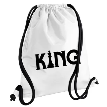 King chess, Backpack pouch GYMBAG white, with pocket (40x48cm) & thick cords