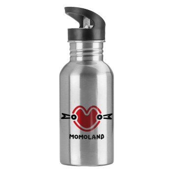 Momoland, Water bottle Silver with straw, stainless steel 600ml
