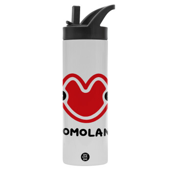 Momoland, Metallic thermos bottle with straw & handle, stainless steel (Stainless steel 304), double-walled, 600ml.