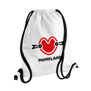 Momoland, Τσάντα πλάτης πουγκί GYMBAG λευκή, με τσέπη (40x48cm) & χονδρά κορδόνια