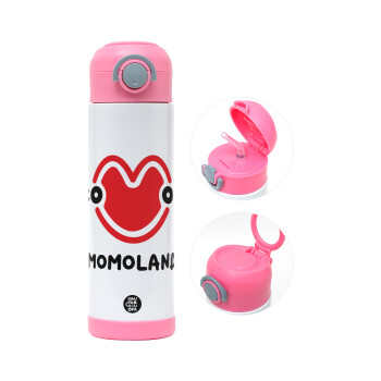 Momoland, Children's hot water bottle, stainless steel, with safety straw, PINK (500ml)