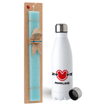 Momoland, Easter Set, metallic stainless steel water bottle (750ml) & aromatic flat Easter candle (30cm) (TURQUOISE)