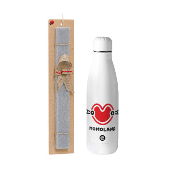 Momoland, Easter Set, metallic stainless thermos bottle (500ml) & scented flat Easter candle (30cm) (GRAY)