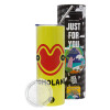 Neon Yellow Travel Tumbler θερμό, μεταλλικό καλαμάκι(Ανωξείδωτο 304 Food grade, BPA free, 600ml)
