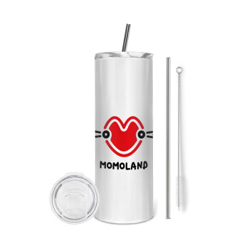 Momoland, Tumbler ποτήρι θερμό από ανοξείδωτο ατσάλι 600ml, με μεταλλικό καλαμάκι & βούρτσα καθαρισμού