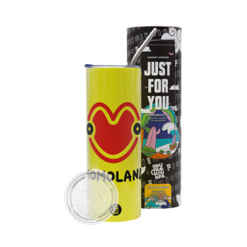 Momoland, Neon Yellow Travel Tumbler θερμό, μεταλλικό καλαμάκι(Ανωξείδωτο 304 Food grade, BPA free, 600ml)