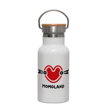 Momoland, Metallic thermos (Stainless steel) White with wooden lid (bamboo), double-walled, 350ml