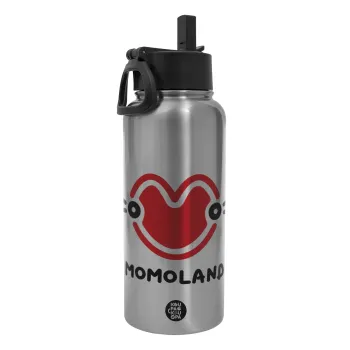 Momoland, Metal mug thermo Silver with Straw and Spout Lid (Stainless steel), double wall, 950ml